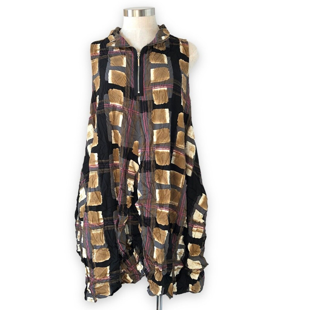 Comfy USA Small Verona Vest Dress Crinkle Printed Lagenlook Oversized